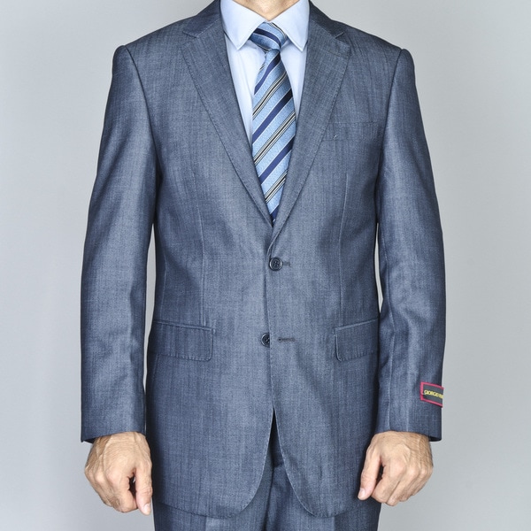 Men's Denim Blue 2-button Suit - Free Shipping Today - Overstock.com ...