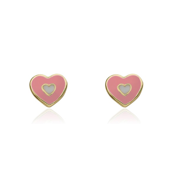 Little Miss Twin Stars 14k Gold plated Childrens Enamel Heart Stud