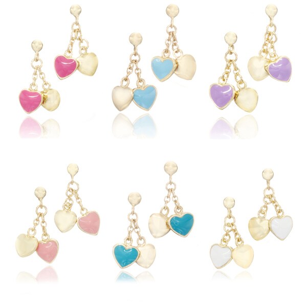 Little Miss Twin Stars Goldplated Brass Children'S Enamel Heart Dangle Earrings
