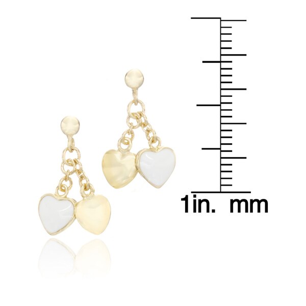 18K Yellow Gold Blue Enamel Heart Hoop Earrings 15mm