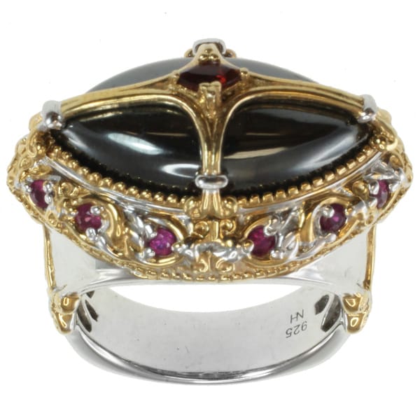 Michael Valitutti Two tone Hematite, Garnet and Ruby Ring Michael Valitutti Gemstone Rings