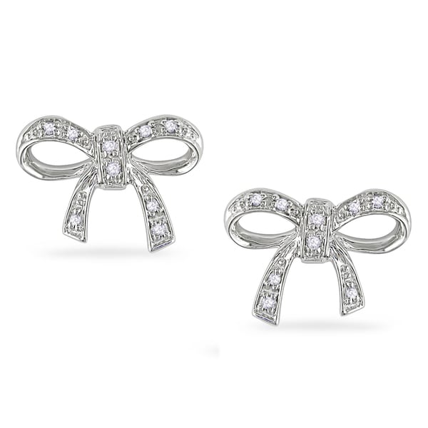 Miadora Sterling Silver Diamond Accent Bow Earrings - Free Shipping ...