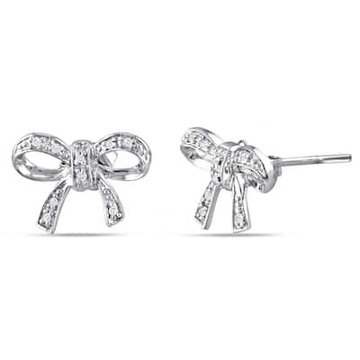 Miadora Sterling Silver Diamond Accent Bow Stud Earrings