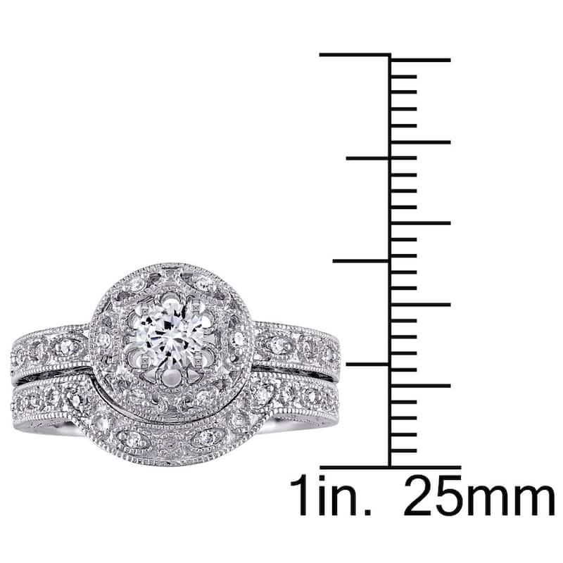 Miadora Sterling Silver Created-white-sapphire and 1/10ct TDW Diamond Bridal Ring Set