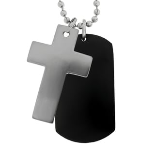 Stainless Steel and Black IP Dog Tag and Cross Lord's Prayer Necklace ...