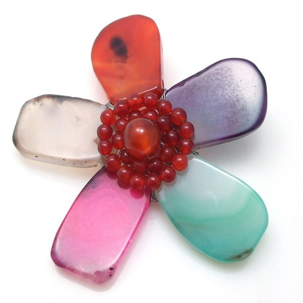 Handmade Multicolor Petals Agate Stone Floral Brooch (Thailand)