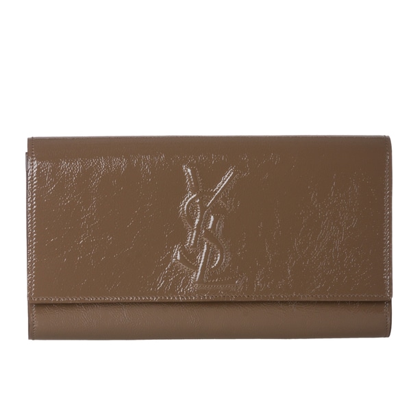 Yves Saint Laurent 'Belle du Jour' Large Taupe Patent Leather Clutch Yves Saint Laurent Designer Wallets