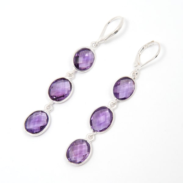 Handmade Silverplated Faceted Amethyst Earrings (India) Earrings