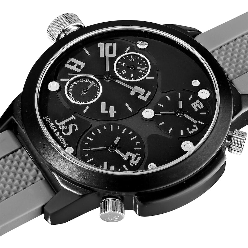 Joshua & Sons Men's Quartz Triple Time Zone Rubber Grey Strap Watch