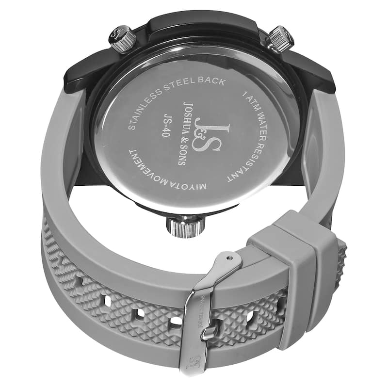 Joshua & Sons Men's Quartz Triple Time Zone Rubber Grey Strap Watch