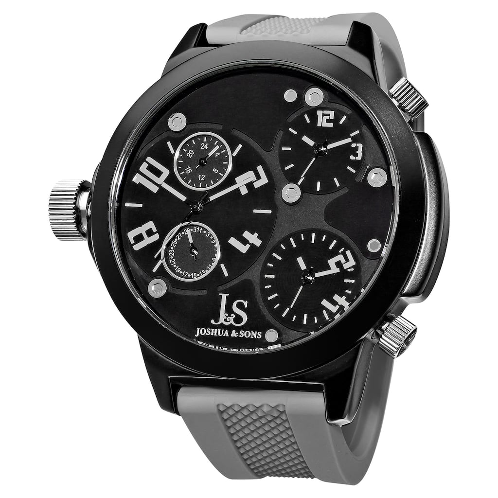 Joshua & Sons Men's Quartz Triple Time Zone Rubber Grey Strap Watch