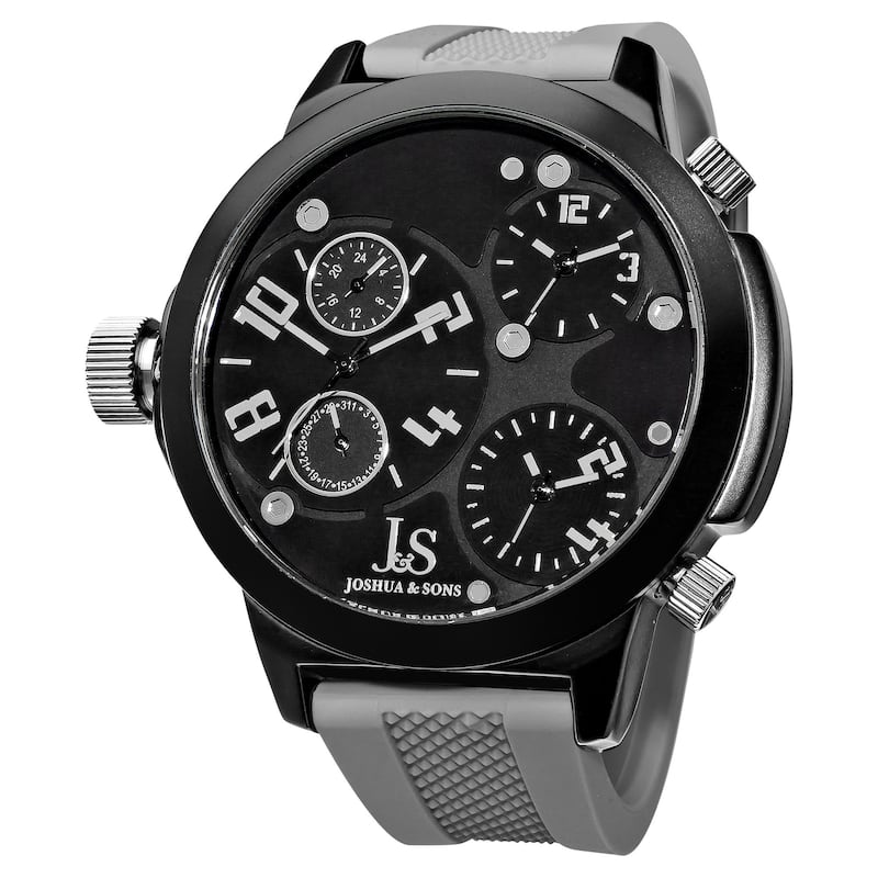Joshua & Sons Men's Quartz Triple Time Zone Rubber Grey Strap Watch