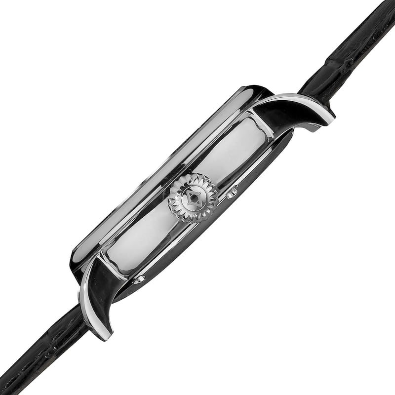Akribos XXIV Men's Mechanical Skeleton Round Leather Silver-Tone Strap Watch - black