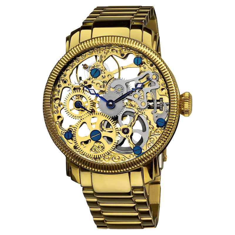 Akribos XXIV Men's Stainless Mechanical Skeleton Gold-Tone Bracelet Watch