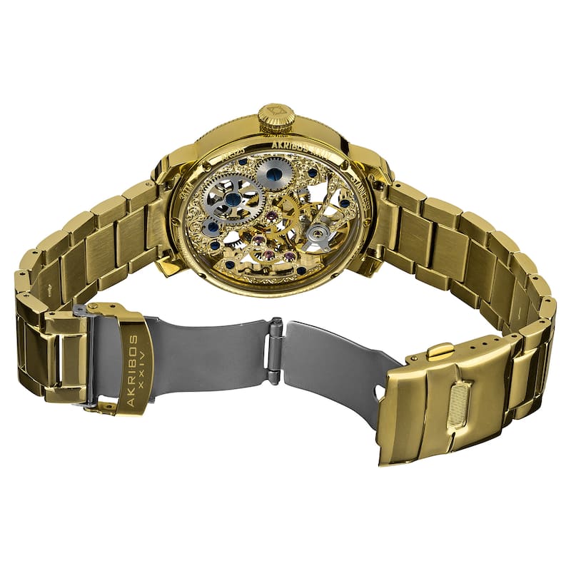 Akribos XXIV Men's Stainless Mechanical Skeleton Gold-Tone Bracelet Watch