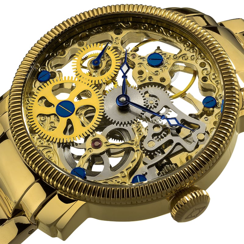 Akribos XXIV Men's Stainless Mechanical Skeleton Gold-Tone Bracelet Watch