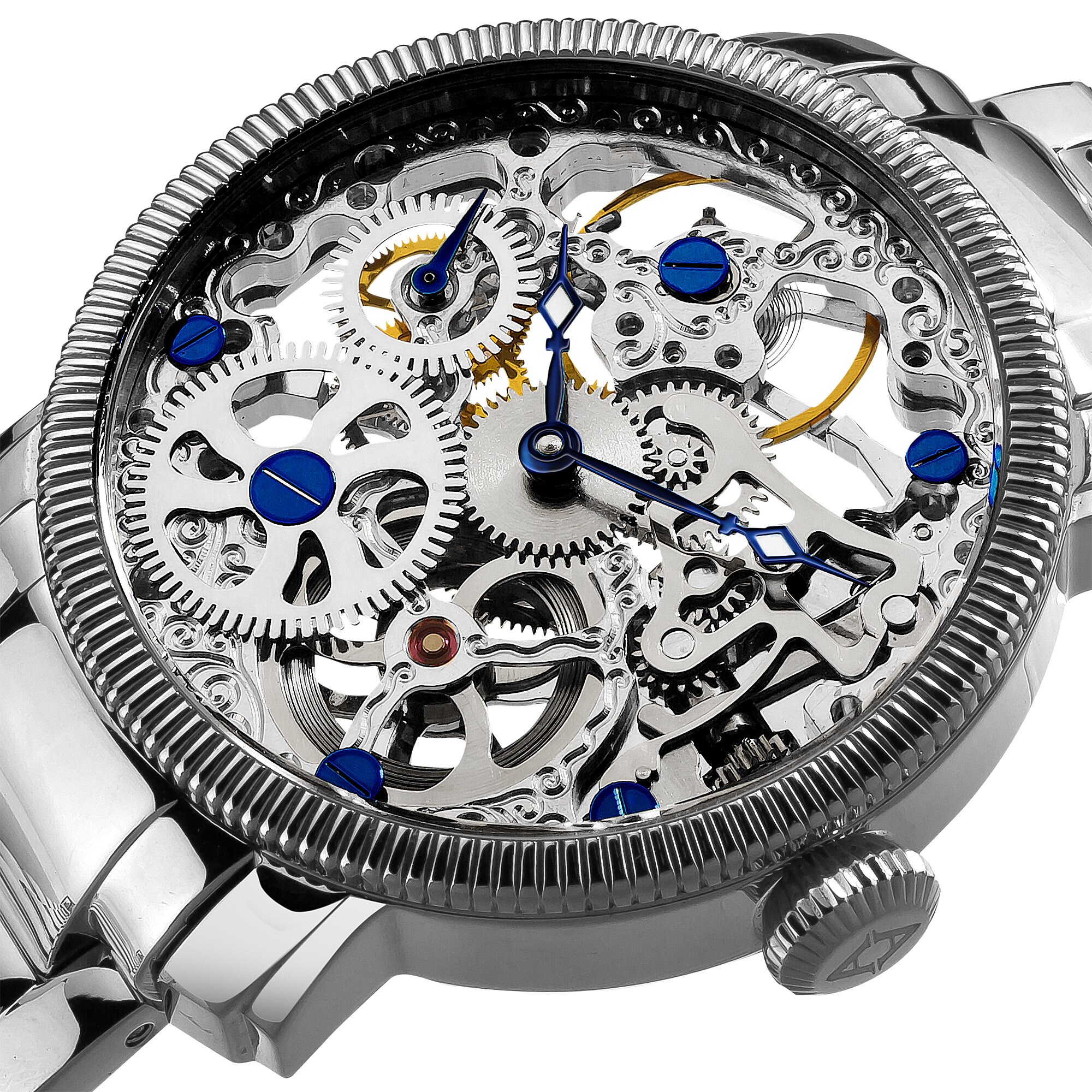 Akribos XXIV Men's Stainless Mechanical Skeleton Silver-Tone