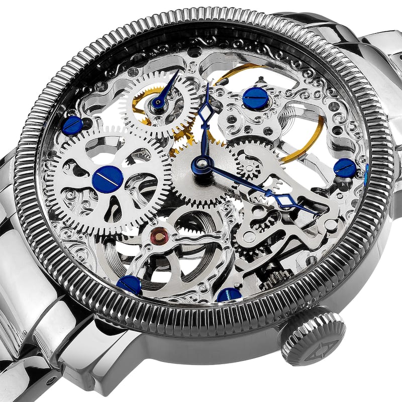 Akribos XXIV Men's Stainless Mechanical Skeleton Silver-Tone Watch