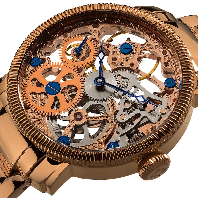 Akribos XXIV Men's Stainless Mechanical Skeleton Rose-Tone Bracelet Watch