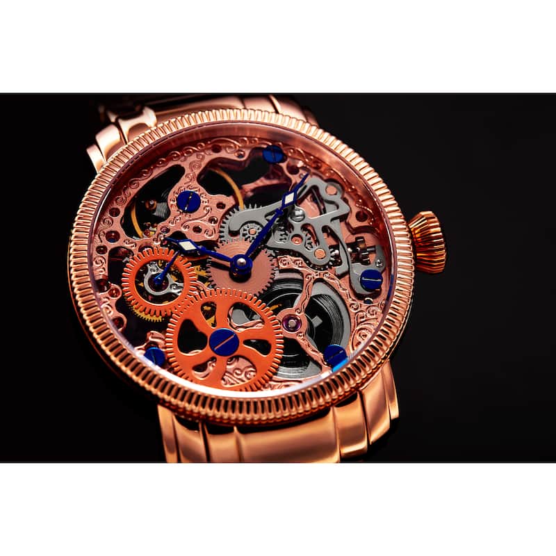 Akribos XXIV Men's Stainless Mechanical Skeleton Rose-Tone Bracelet Watch