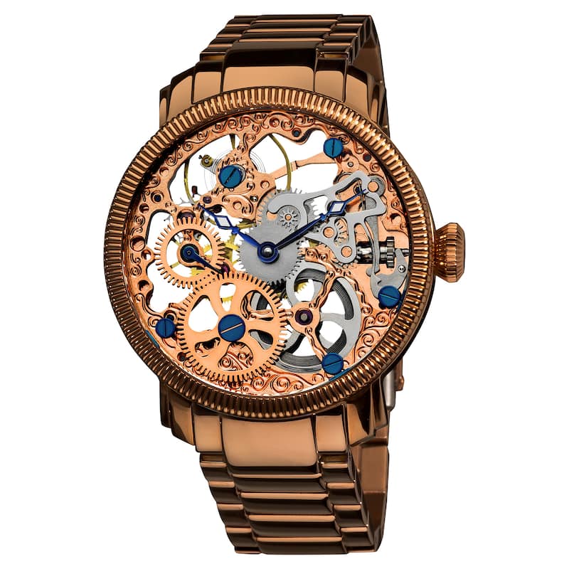 Akribos XXIV Men's Stainless Mechanical Skeleton Rose-Tone Bracelet Watch
