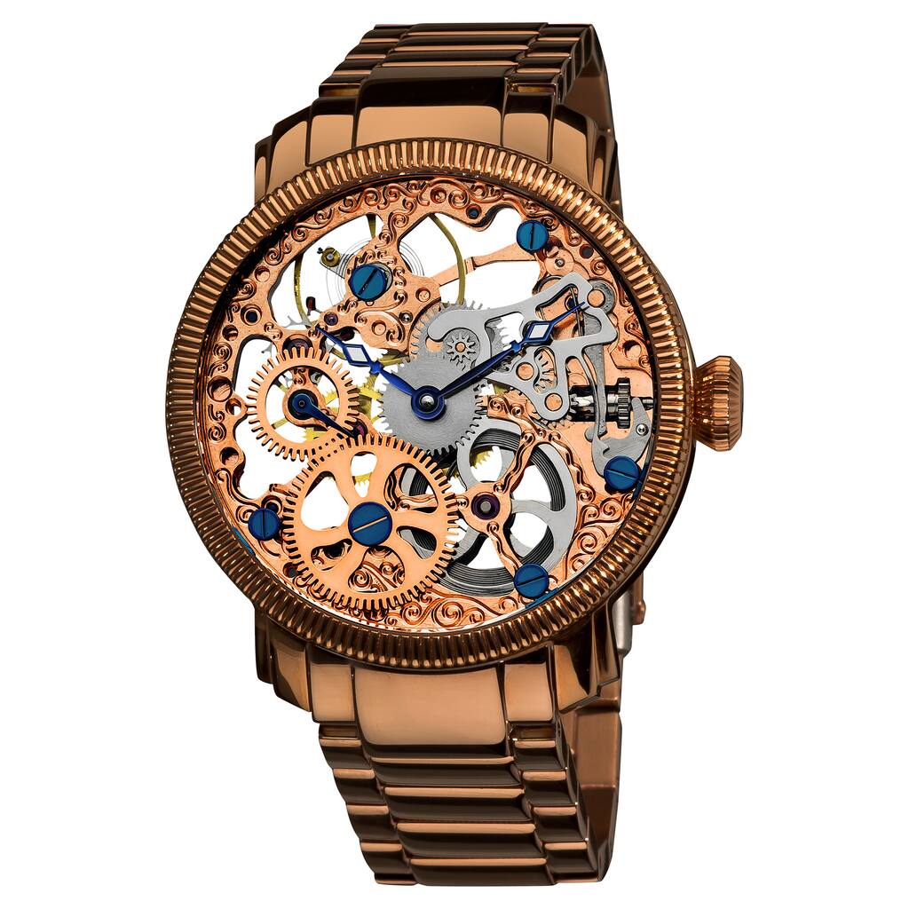 Akribos XXIV Men's Stainless Mechanical Skeleton Rose-Tone Bracelet Watch
