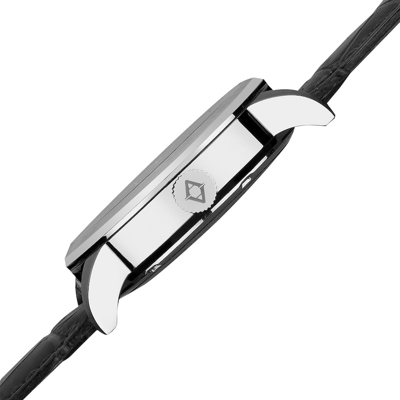 Akribos XXIV Men's Mechanical Skeleton Leather Black Strap Watch with Tang Buckle Clasp