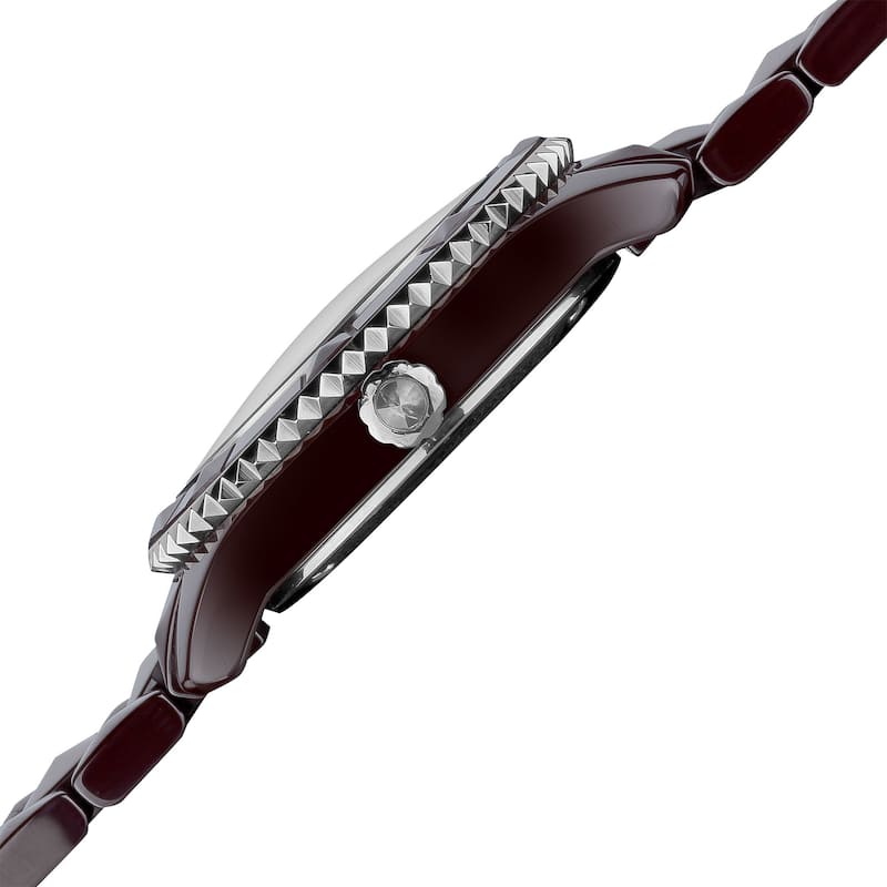 Akribos XXIV Women's Black Ceramic Pyramid-Cut Quartz Brown Watch