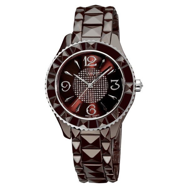 Akribos XXIV Women's Black Ceramic Pyramid-Cut Quartz Brown Watch. Opens flyout.