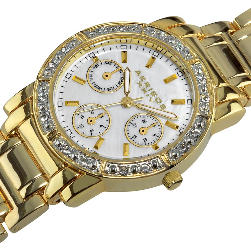 Akribos XXIV Women's Goldtone Crystal Multifunction Bracelet Watch