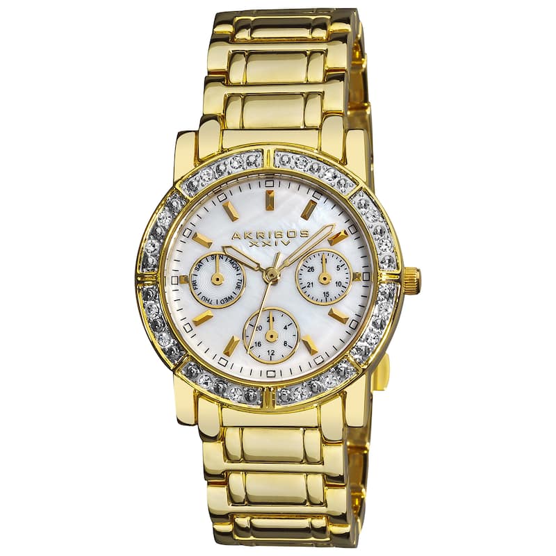 Akribos XXIV Women's Goldtone Crystal Multifunction Bracelet Watch