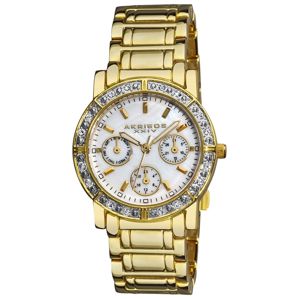 Akribos XXIV Women's Goldtone Crystal Multifunction Bracelet Watch with FREE Bangle