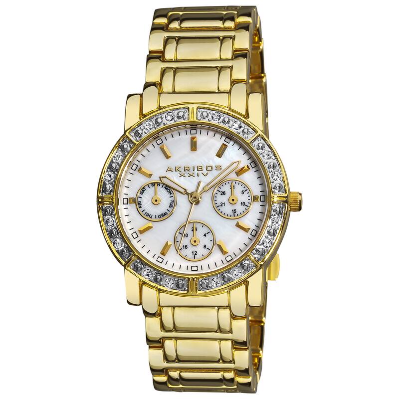 Akribos XXIV Women's Goldtone Crystal Multifunction Bracelet Watch
