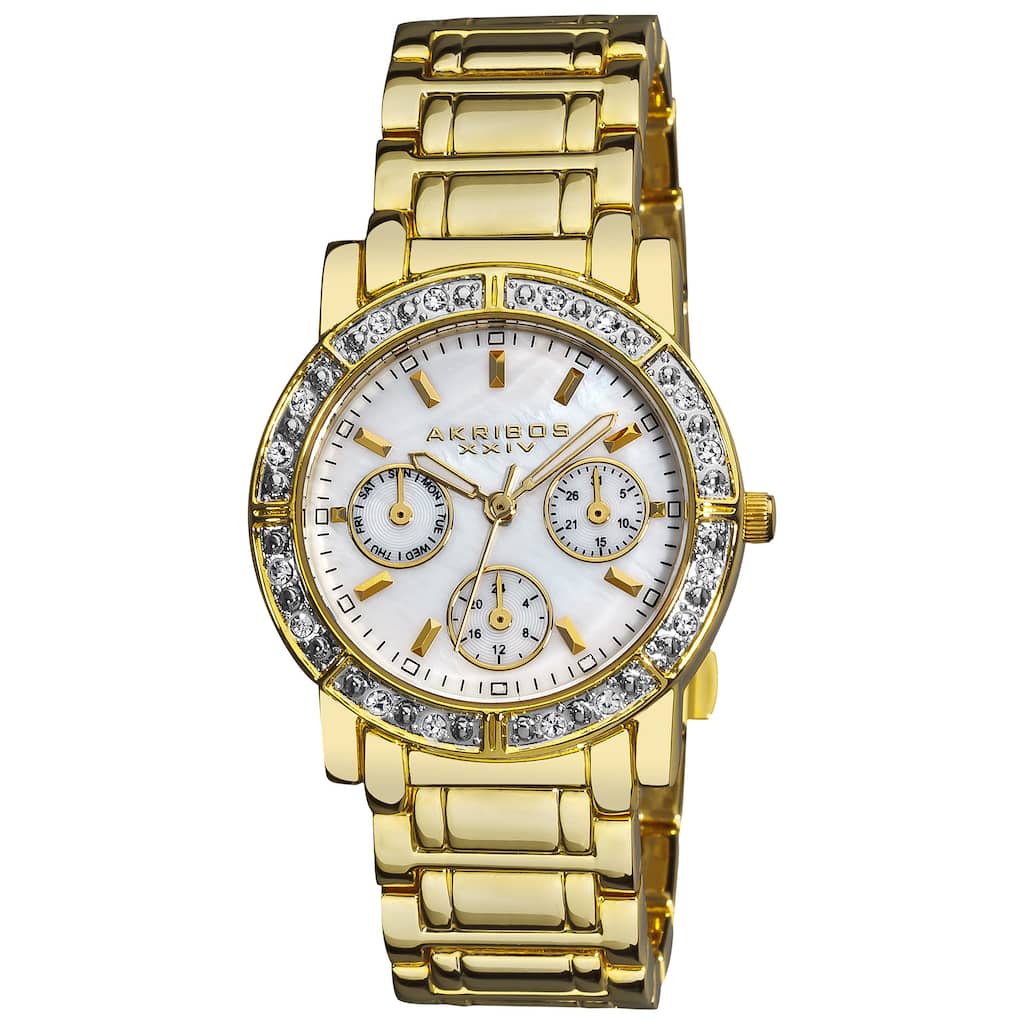 Akribos XXIV Women's Goldtone Crystal Multifunction Bracelet Watch