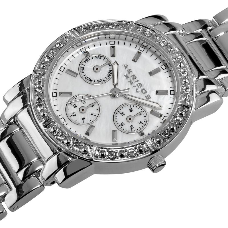 Akribos XXIV Women's Crystal Multifunction Silver-Tone Bracelet Watch