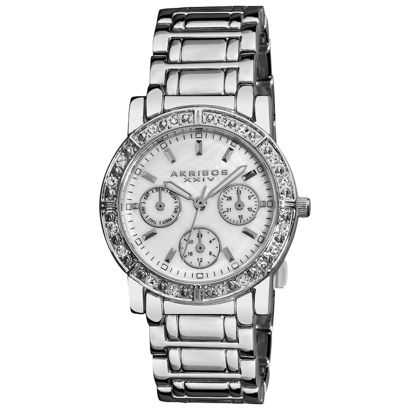 Akribos XXIV Women's Crystal Multifunction Silver-Tone Bracelet Watch