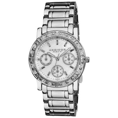 Akribos XXIV Women's Crystal Multifunction Silver-Tone Bracelet Watch