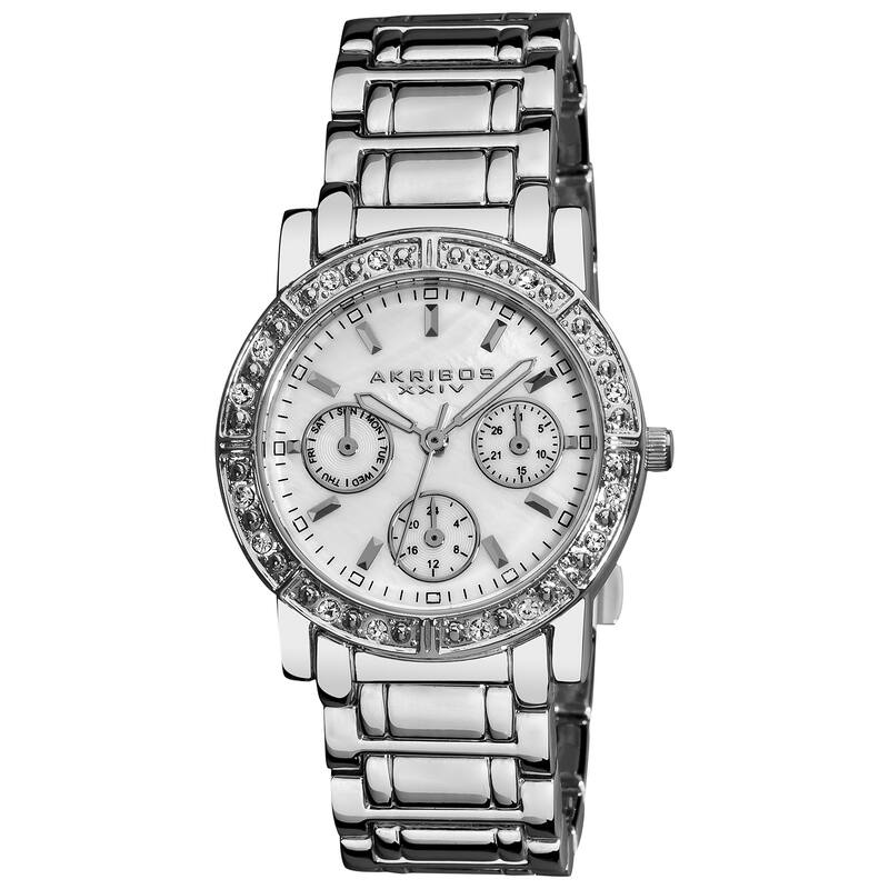 Akribos XXIV Women's Crystal Multifunction Silver-Tone Bracelet Watch