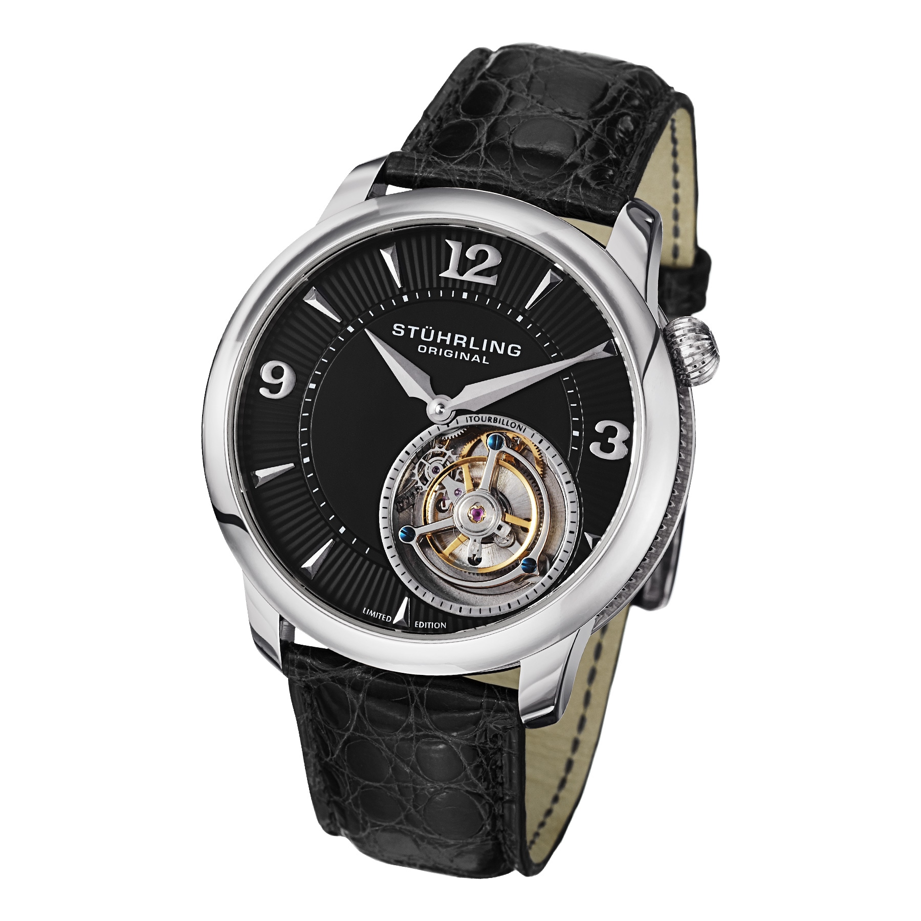 Stuhrling Original Mens Eclipse Tourbillon Mechanical Alligator Strap