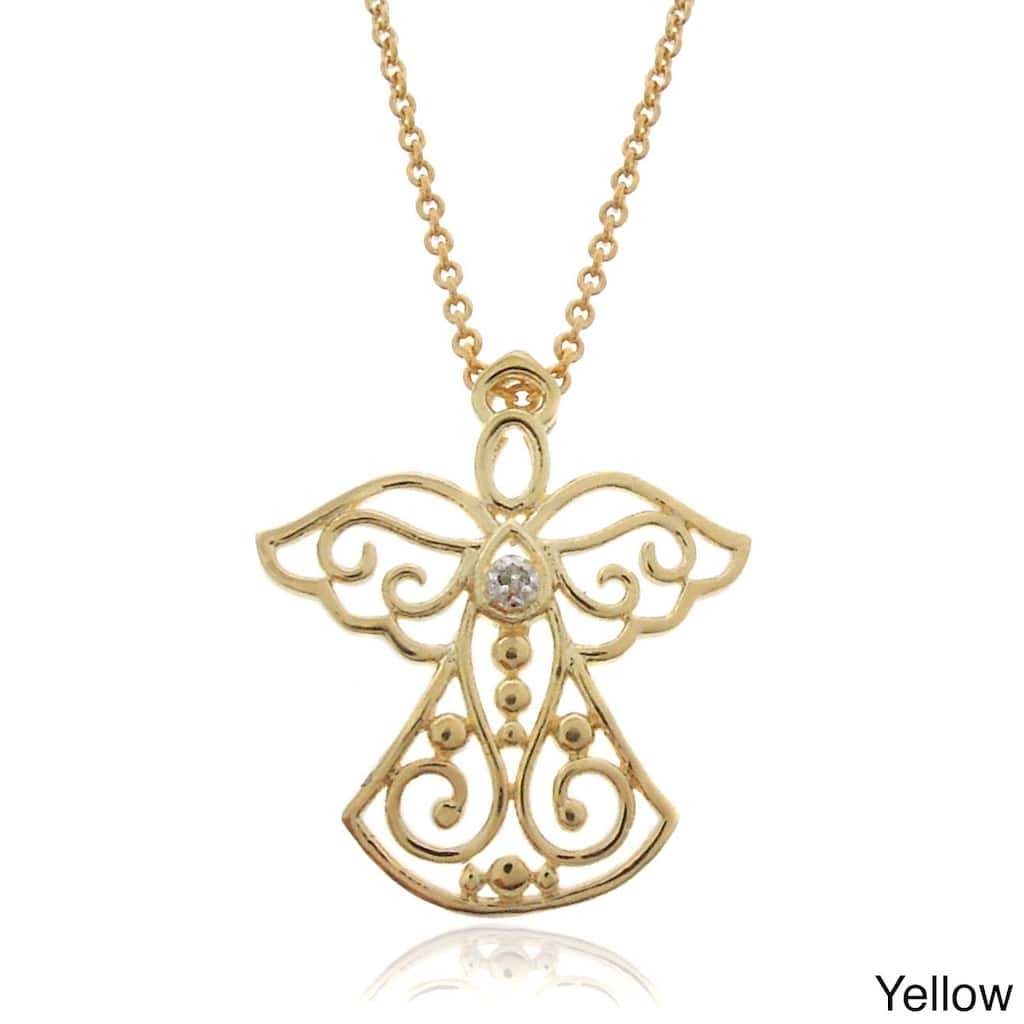 Finesque 18k Gold or Silver Overlay Diamond Accent Angel Necklace