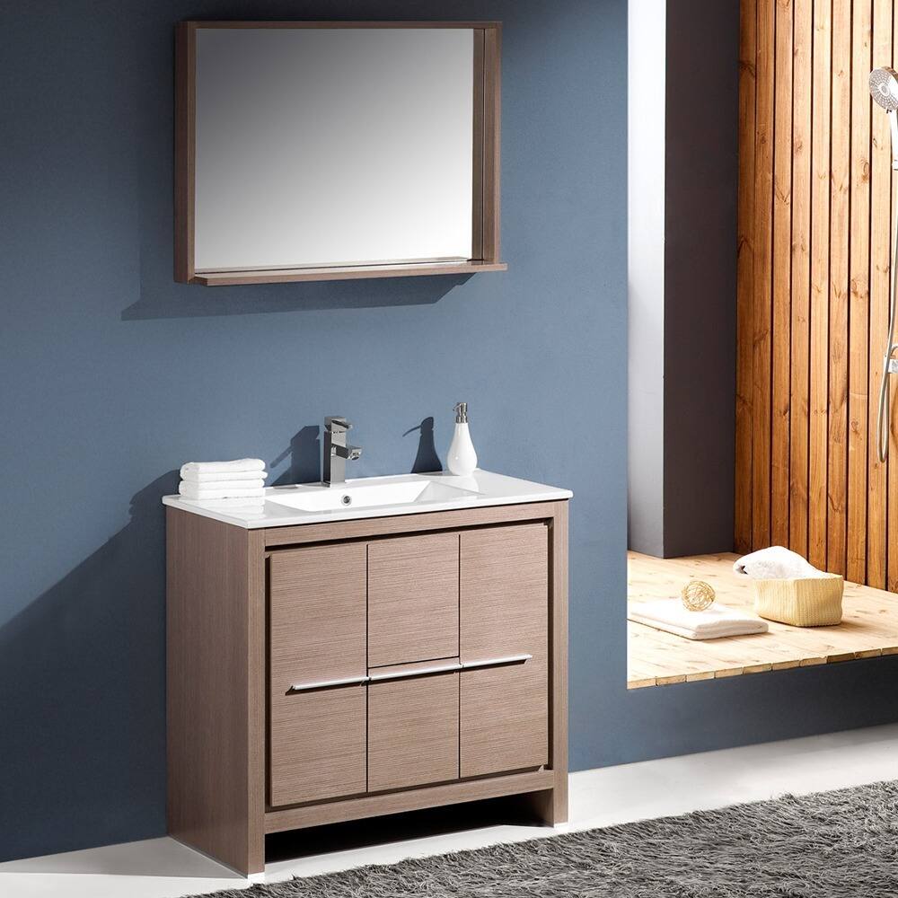 Fresca Allier 36-inch Grey Oak Modern Bathroom Vanity with Mirror