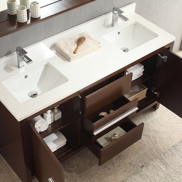 Fresca Allier 60 Inch Wenge Brown Modern Double Sink Bathroom Fresca Allier 60 Inch Wenge Brown