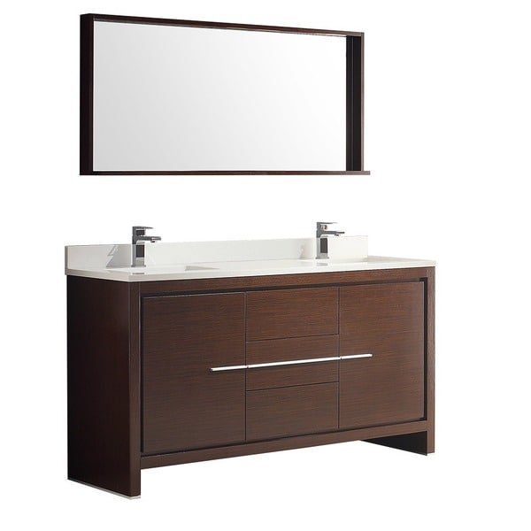  60inch Wenge Brown Modern Double Sink Bathroom Vanity with Mirror