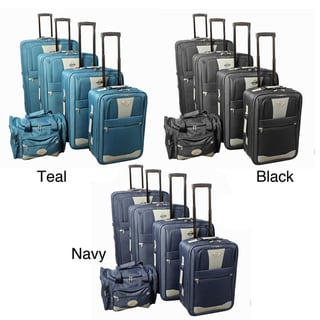 TRANSWORLD 5-Piece Expandable Wheeled Upright Luggage Set 3 Black