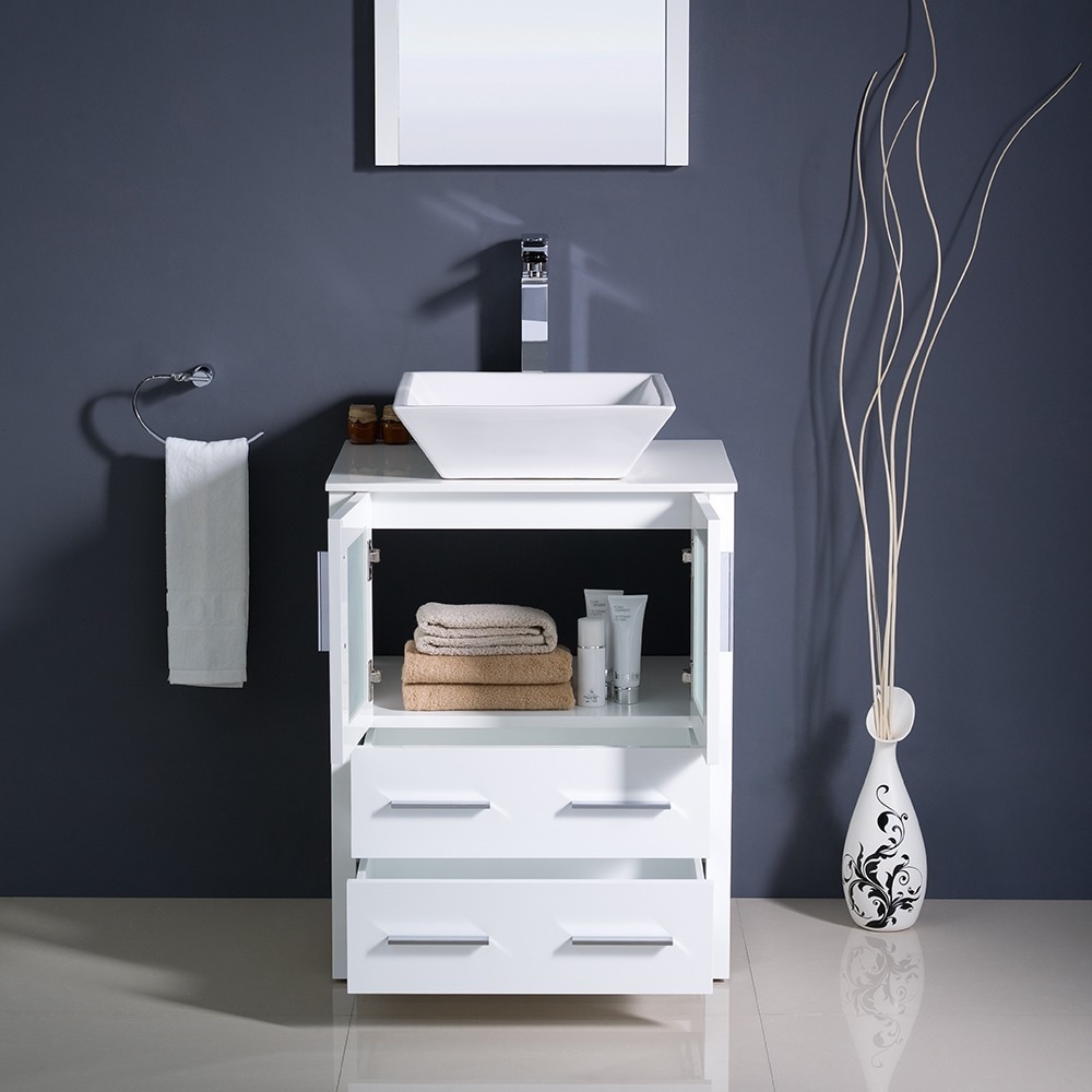 Fresca Torino 24 Inch White Modern Bathroom Vanity With Vessel Sink