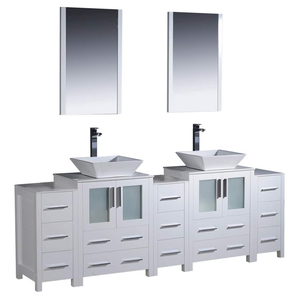 Fresca Torino 84-inch White Modern Bathroom Vanity with Double Vessel Sinks