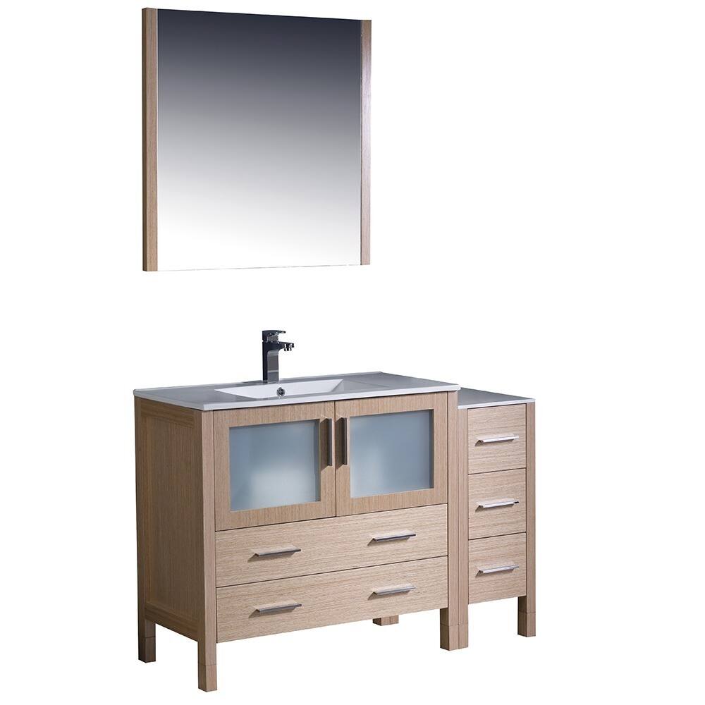 Fresca Torino 48-inch Light Oak Modern Bathroom Vanity with Side Cabinet and Undermount Sinks