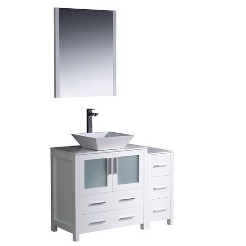Fresca Torino 42-inch White Modern Bathroom Vanity with Side Cabinet and Vessel Sink