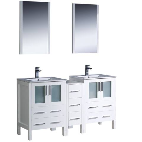 Fresca Torino 72-inch White Modern Double Sink Bathroom Vanity with Side Cabinet and Undermount Sinks