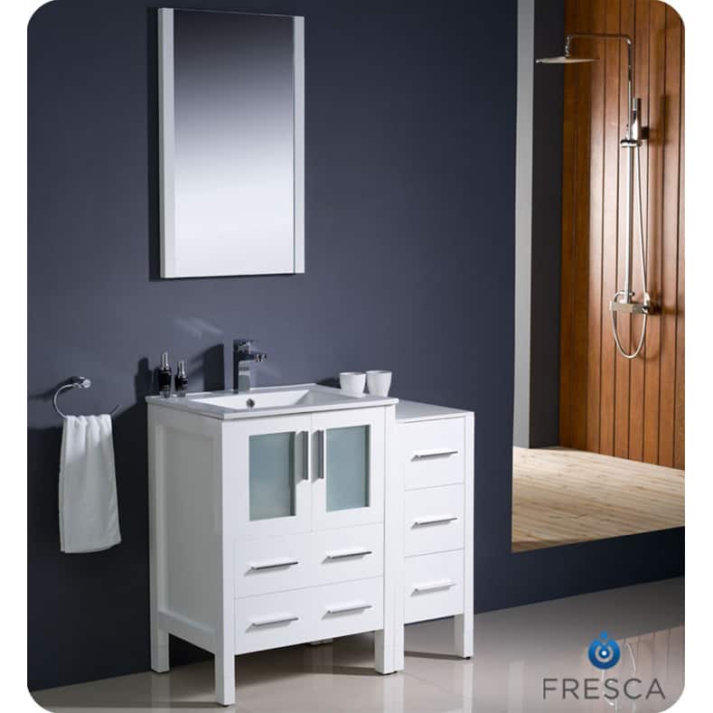 Fresca Torino 36-inch White Modern Bathroom Vanity with Side Cabinet and Undermount Sink